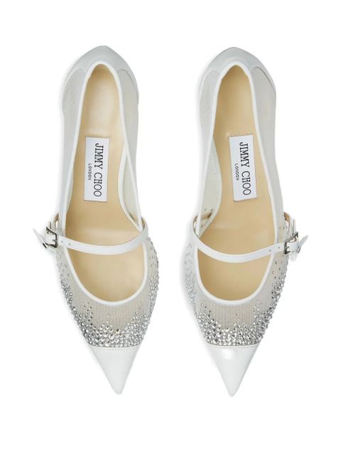 Jimmy Choo 85mm Aren crystal-embellished mesh pumps - White