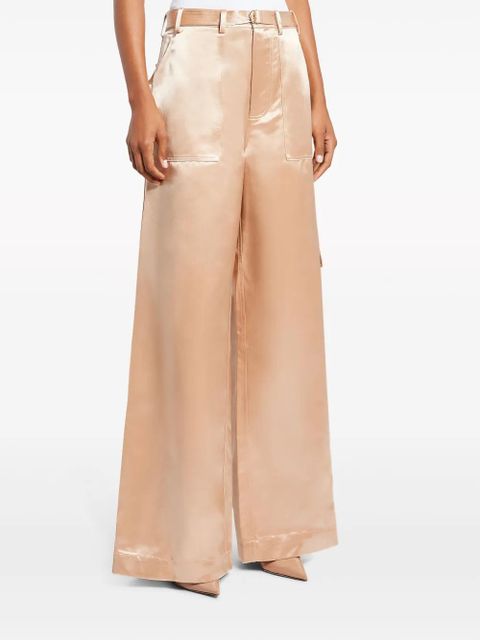STAUD belted satin-finish palazzo pants - Neutrals