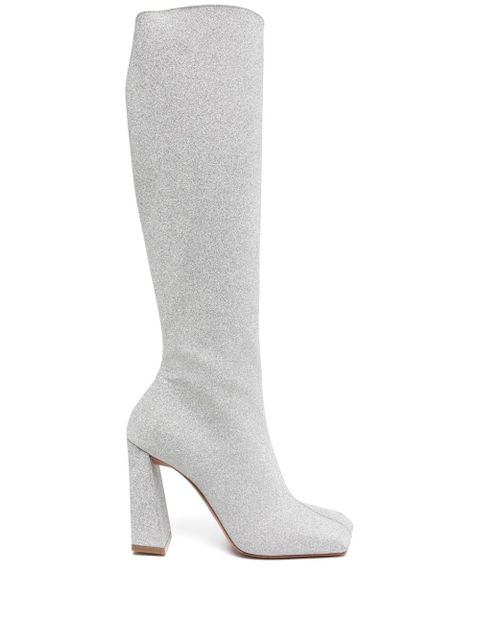 Amina Muaddi Marine glitter knee-high boots - Silver - zdjęcie produktu nr 1