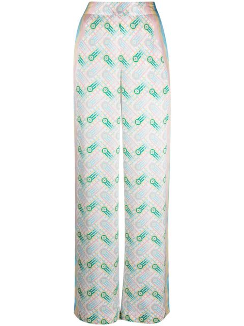 Casablanca graphic-print straight-leg silk trousers - Blue - zdjęcie produktu nr 1