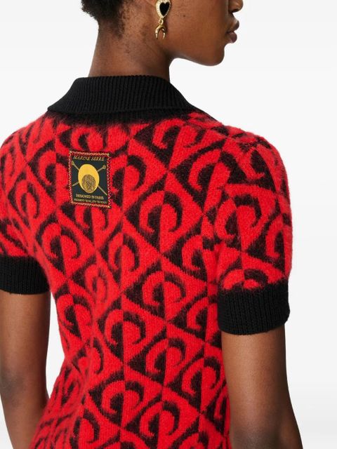 Marine Serre Moon lozenge-knit polo dress - Red