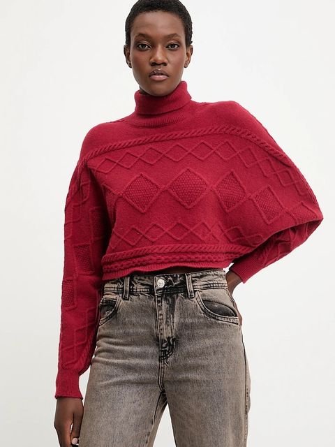 Answear.LAB sweter z kaszmirem damski kolor czerwony ciepły z golfem