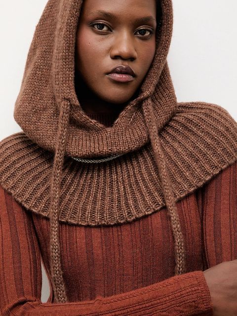 Answear.LAB kaptur z wełną merino kolor brązowy - zdjęcie produktu nr 1