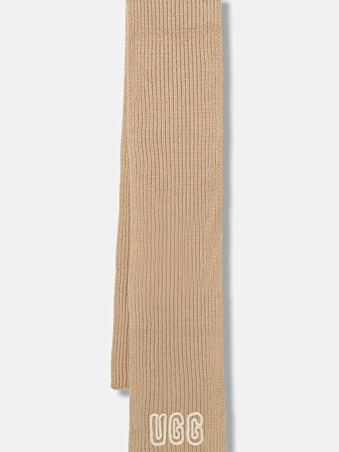 UGG szalik z domieszką wełny CHUNKY damski kolor beżowy z aplikacją 102787 - zdjęcie produktu nr 1