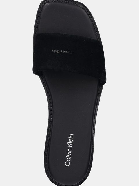 Calvin Klein klapki zamszowe FLAT SANDAL SQUARED HF SUE damskie kolor czarny HW0HW02557
