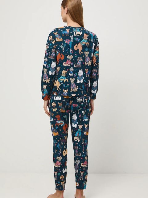 Medicine piżama bawełniana kolor turkusowy bawełniana