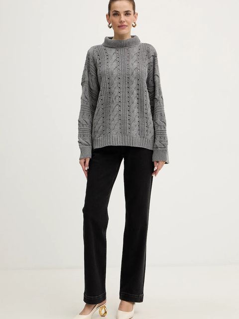 Twinset sweter z wełną damski kolor szary ciepły z golfem 252TT3101 - zdjęcie produktu nr 2