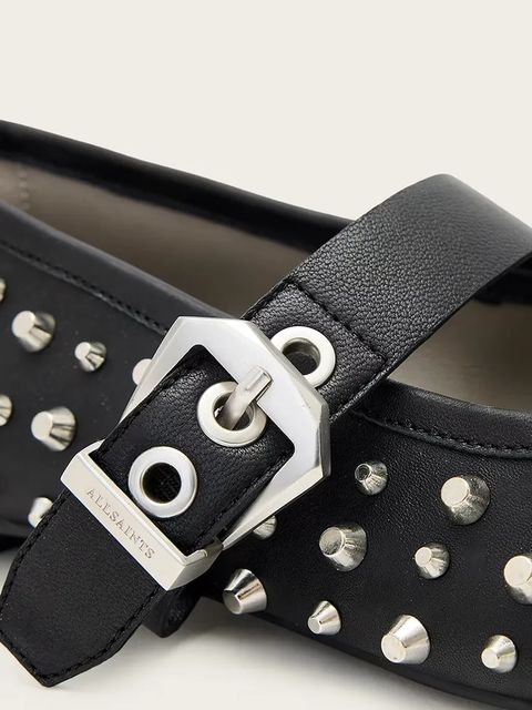 AllSaints baleriny skórzane Holly Stud Shoe kolor czarny W040FD