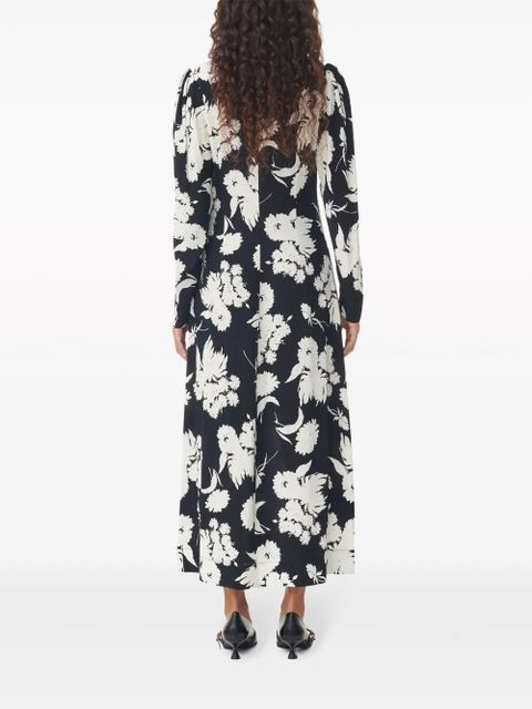 GANNI floral-print long-sleeve midi dress - Black