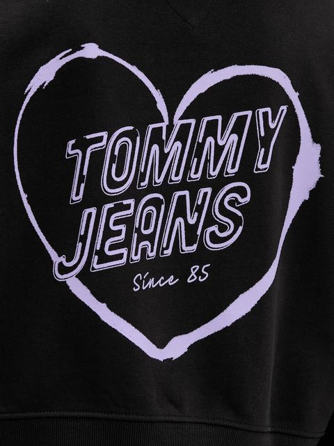 Tommy Jeans bluza bawełniana damska kolor czarny z kapturem z nadrukiem DW0DW21408