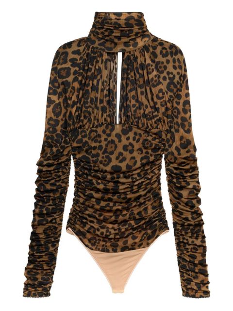 Blumarine leopard-print ruched bodysuit - Brown - zdjęcie produktu nr 1