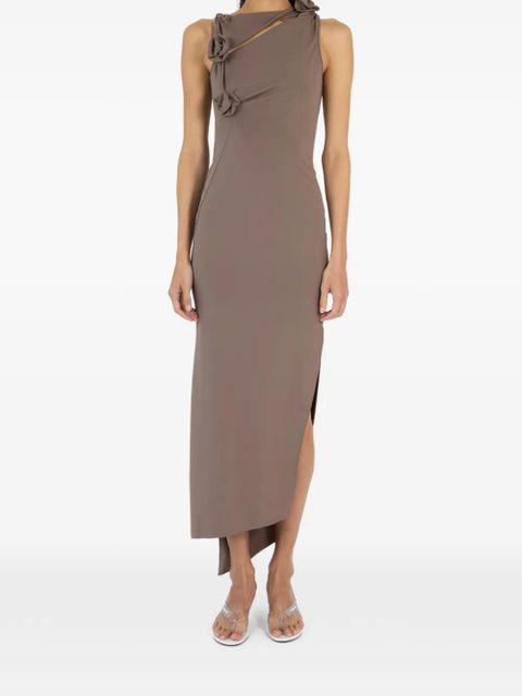 Coperni flower-appliqué asymmetric dress - Brown