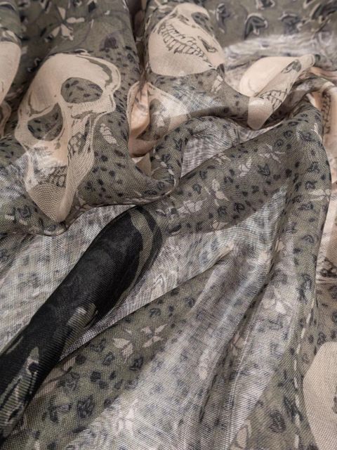 Zadig&Voltaire skull-print fringed scarf - Grey