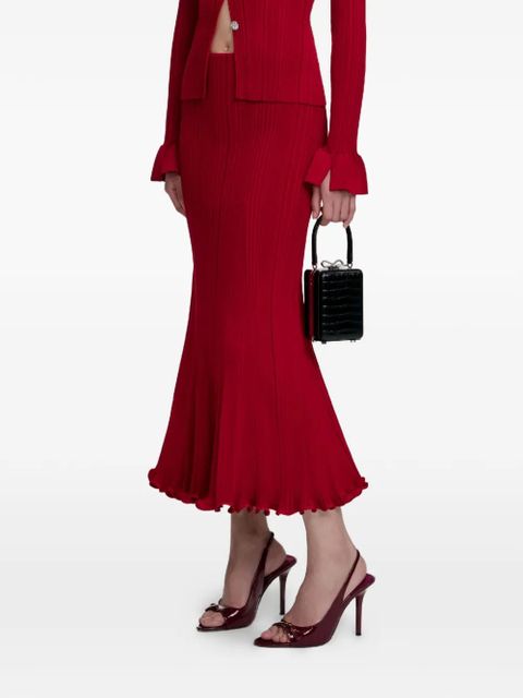 Self-Portrait ruffled midi skirt - Red