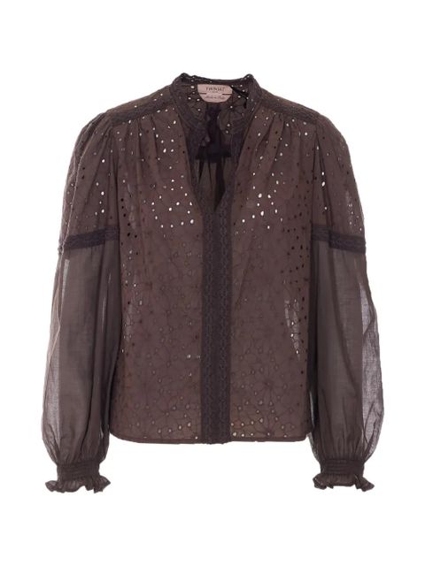 TWINSET embroidered cotton blouse - Brown - zdjęcie produktu nr 1