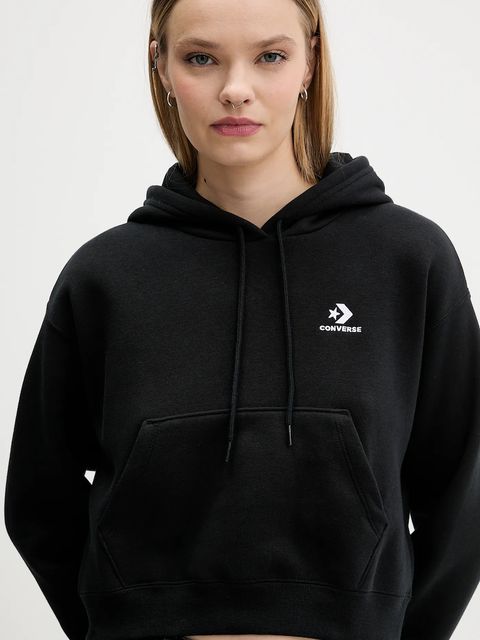 Converse bluza damska kolor czarny z kapturem gładka CVW5K527