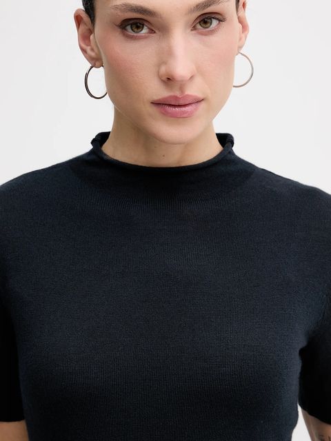 Sisley sweter z dodatkiem wełny damski kolor granatowy z półgolfem 11BAM105P