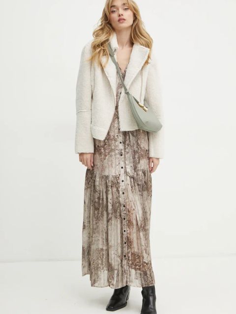 Guess sukienka BREANNA kolor beżowy maxi rozkloszowana W5RK77 WGWV2