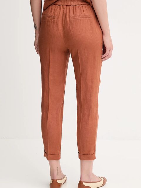 United Colors of Benetton spodnie lniane damskie kolor pomarańczowy proste high waist 4AGHDF079 - zdjęcie produktu nr 2