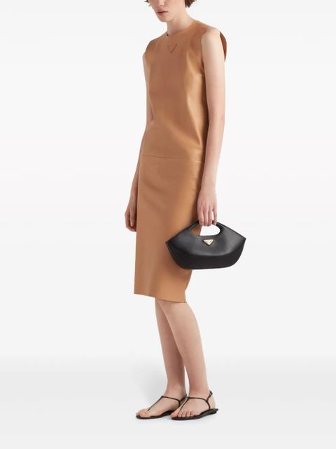 Prada triangle-logo leather shift dress - Brown