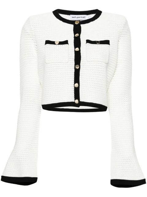 Self-Portrait pointelle-knit cropped cardigan - White - zdjęcie produktu nr 1