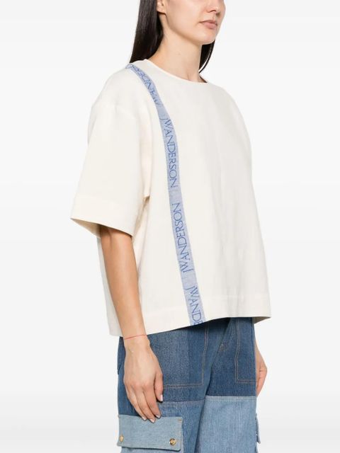 JW Anderson logo-print linen-blend T-shirt - Neutrals