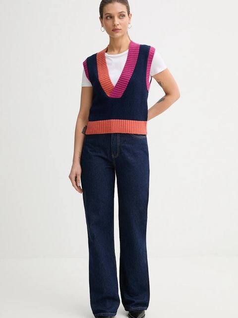 United Colors of Benetton kamizelka z dodatkiem wełny damski kolor granatowy 16YCE403M - zdjęcie produktu nr 2