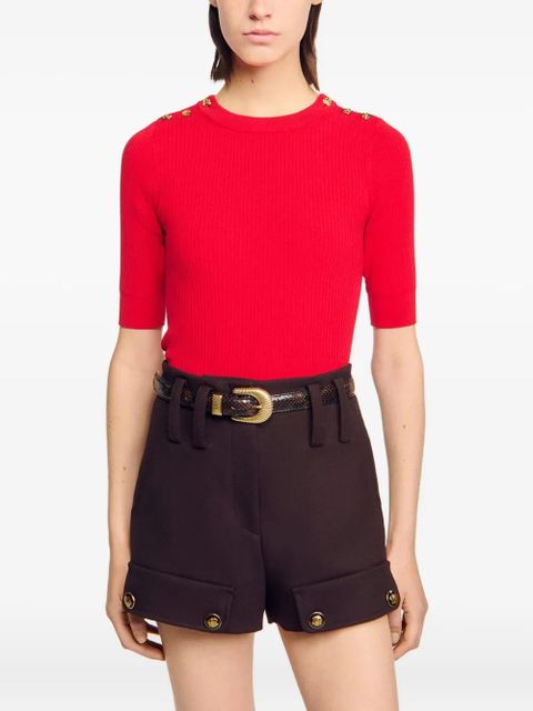 SANDRO button-embellished ribbed T-shirt - Red