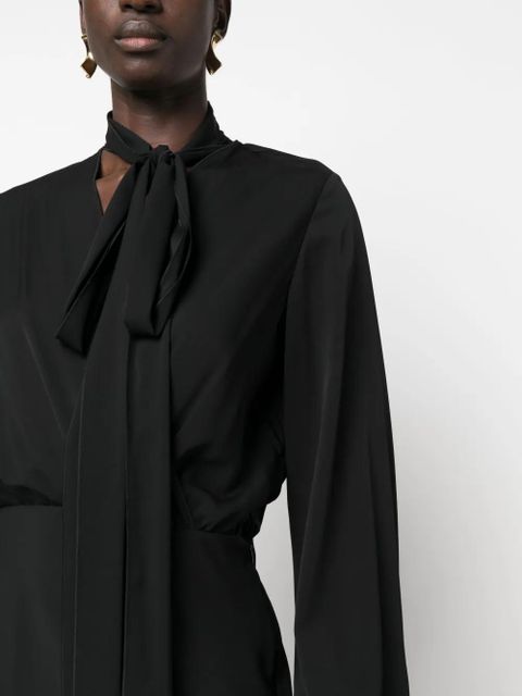 Sportmax attached-scarf silk-blend midi dress - Black