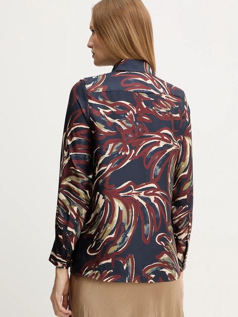 Weekend Max Mara koszula jedwabna RIVE damska kolor granatowy regular z kołnierzykiem klasycznym 2525116062600