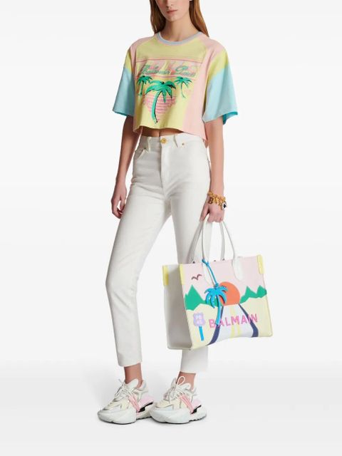 Balmain Palm Tree-print cropped T-shirt - Yellow - zdjęcie produktu nr 2
