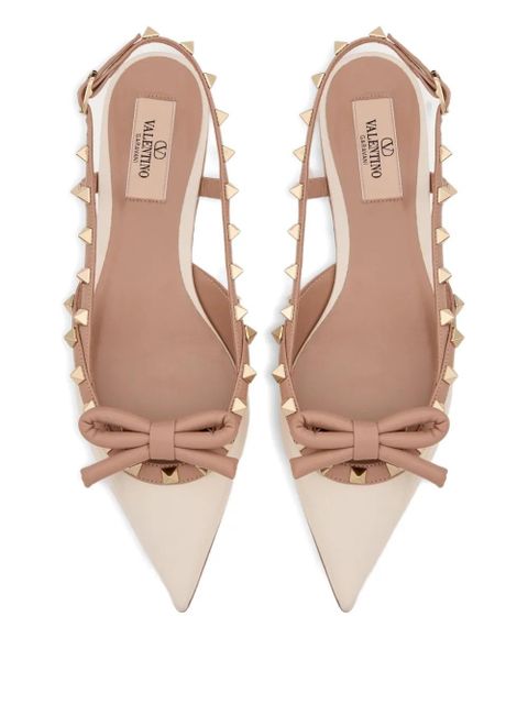 Valentino Garavani Rockstud Bow slingback ballerina shoes - Silver