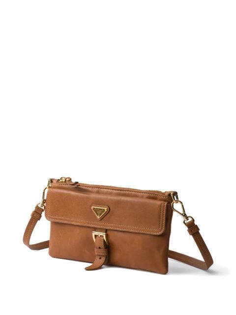 Prada nappa leather wallet with shoulder strap - Brown