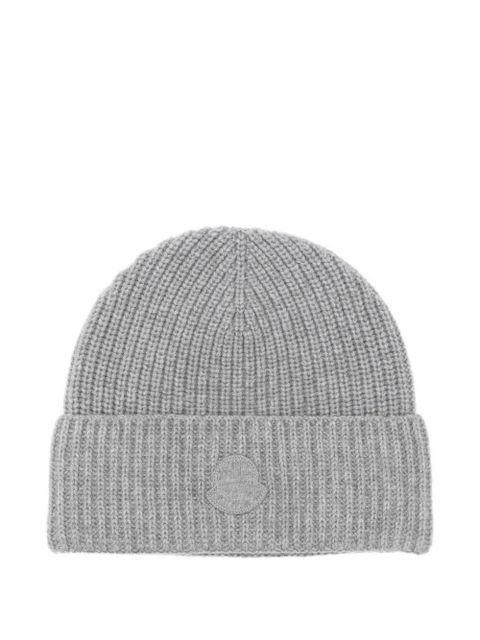 Moncler cashmere logo-patch beanie - Grey - zdjęcie produktu nr 1