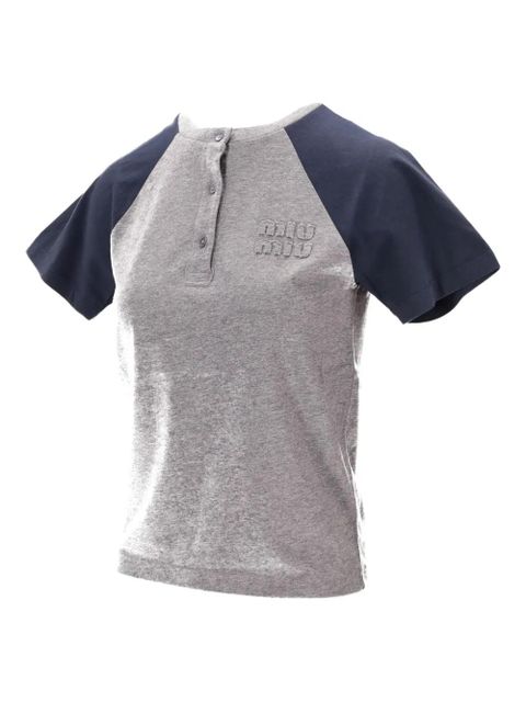 Miu Miu raglan-sleeve buttoned T-shirt - Grey