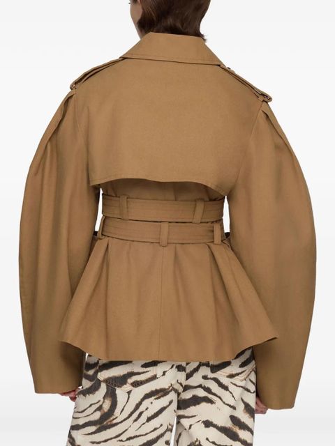 GANNI belted puff-sleeve jacket - Brown