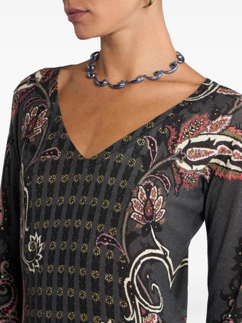 ETRO floral paisley V-neck top - Black