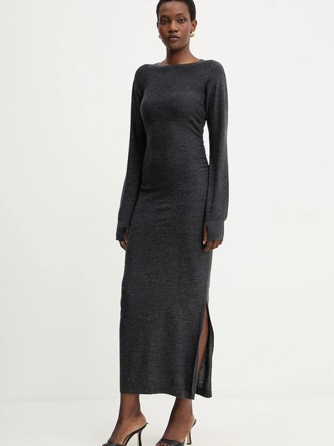 Marella sukienka wełniana kolor szary maxi dopasowana 2523326025200