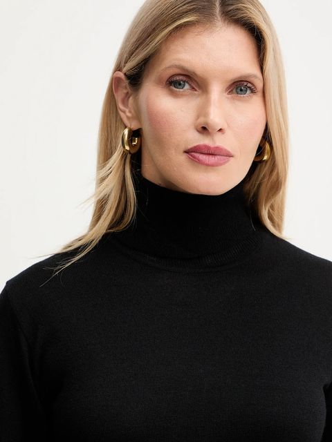 Twinset sweter z dodatkiem wełny damski kolor czarny lekki z golfem 252AT3102