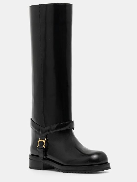 Pollini kozaki skórzane damskie kolor czarny na płaskim obcasie PA26154G0NPC0000 - zdjęcie produktu nr 1