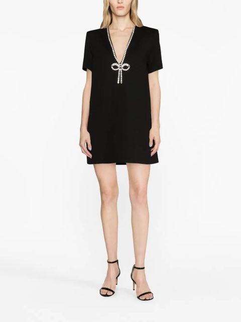 AREA crystal-embellished V-neck mini dress - Black - zdjęcie produktu nr 2