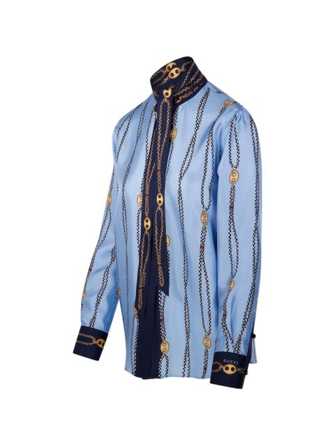 Gucci printed silk twill shirt - Blue