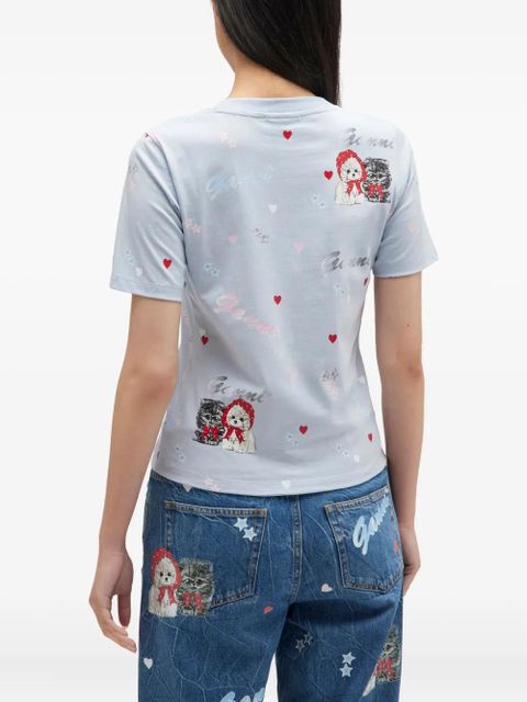 GANNI cat-print short-sleeve top - White