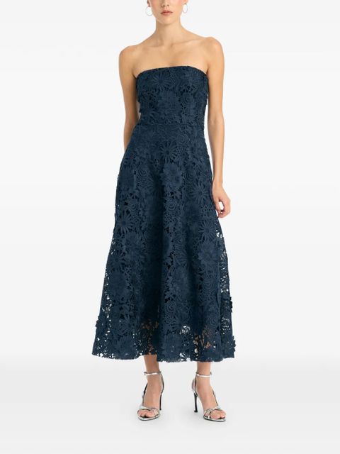 ROTATE BIRGER CHRISTENSEN 3D lace flared midi dress - Blue