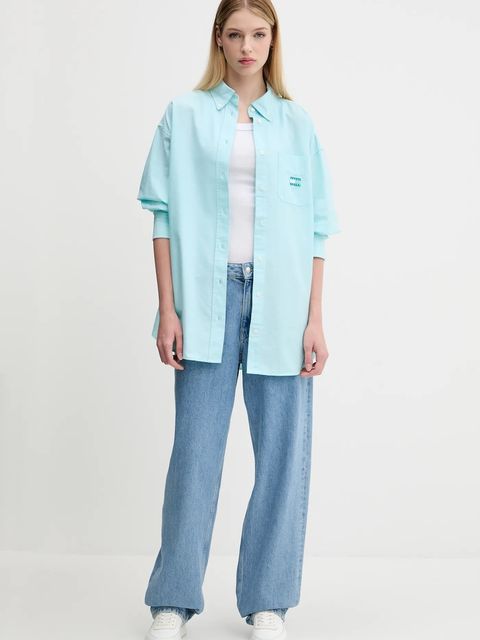 Tommy Jeans koszula damska kolor turkusowy relaxed z kołnierzykiem klasycznym DW0DW20988 - zdjęcie produktu nr 2