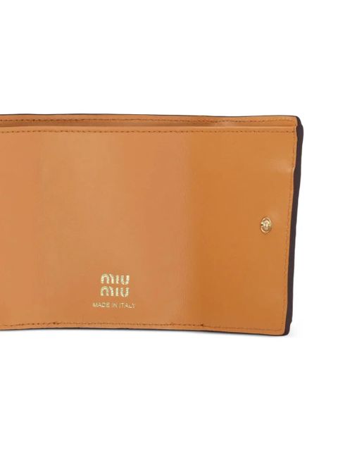 Miu Miu whipstitch-trim logo-plaque wallet - Brown
