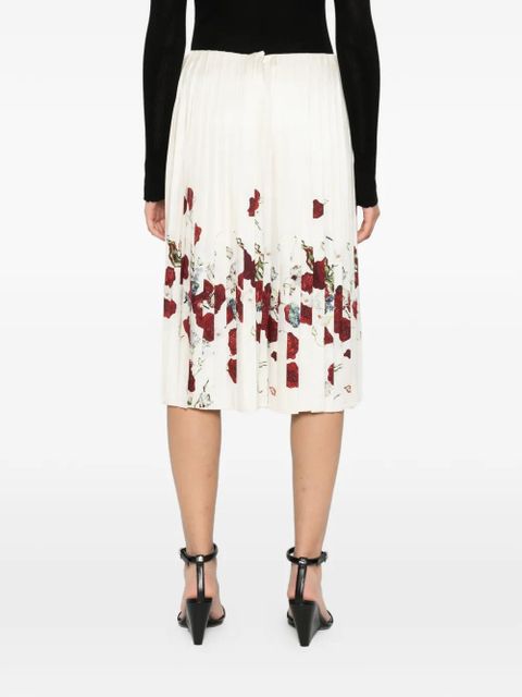 KHAITE pleated floral midi A-line skirt - Neutrals