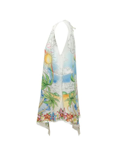 Casablanca graphic-print halterneck dress - White