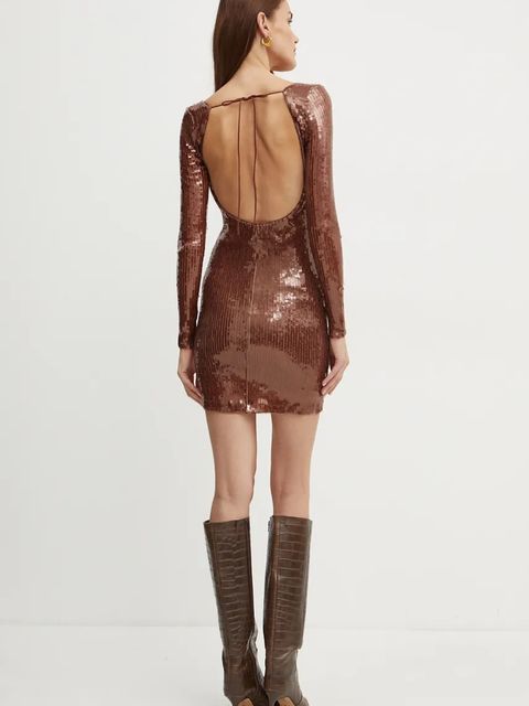 Bardot sukienka VERONA kolor brązowy mini dopasowana 59513DB