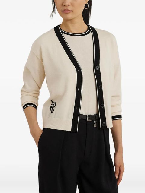 Lauren Ralph Lauren logo-embroidered contrast-trim cardigan - Neutrals - zdjęcie produktu nr 1